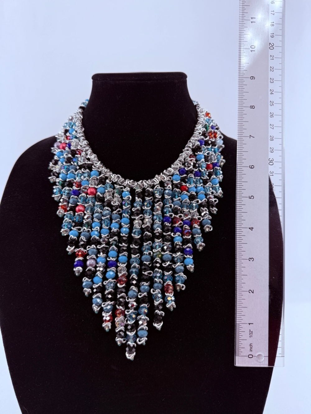 Bib-Style Fringe Bead Statement Necklace - Picture 3 of 4